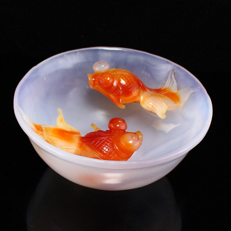 Beautiful White & Red Agate Double Fish Bowl