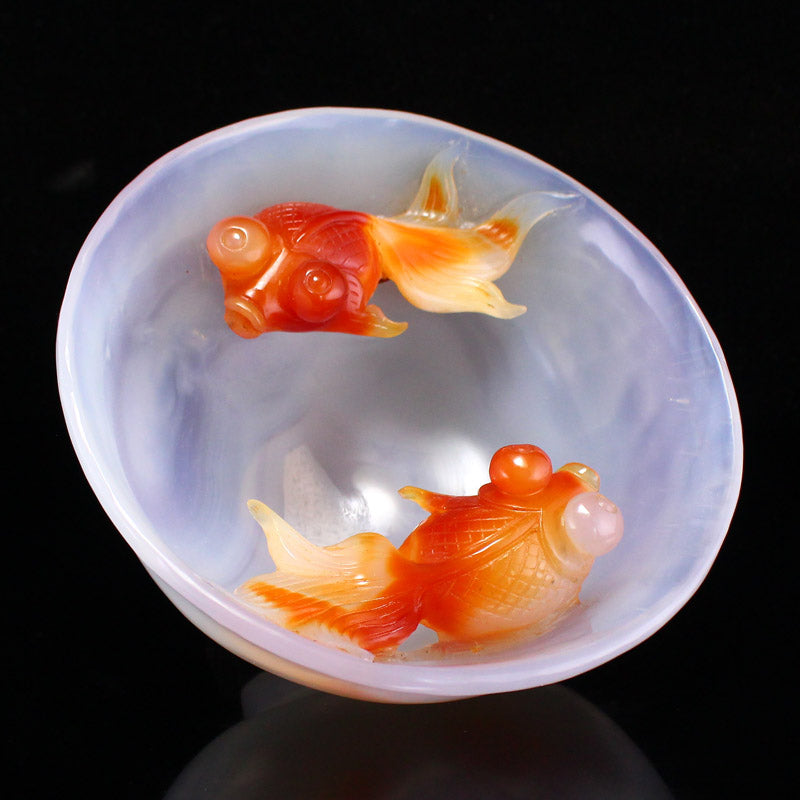 Beautiful White & Red Agate Double Fish Bowl