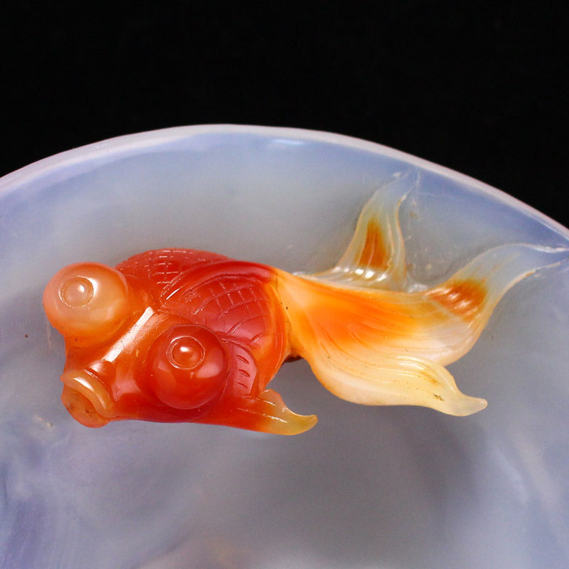 Beautiful White & Red Agate Double Fish Bowl