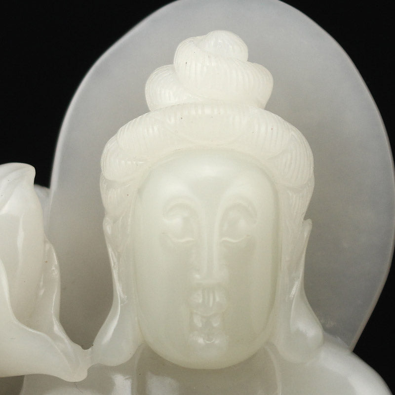 Superb Chinese Hetian Jade Kwan-yin & Fortune Kids Statue