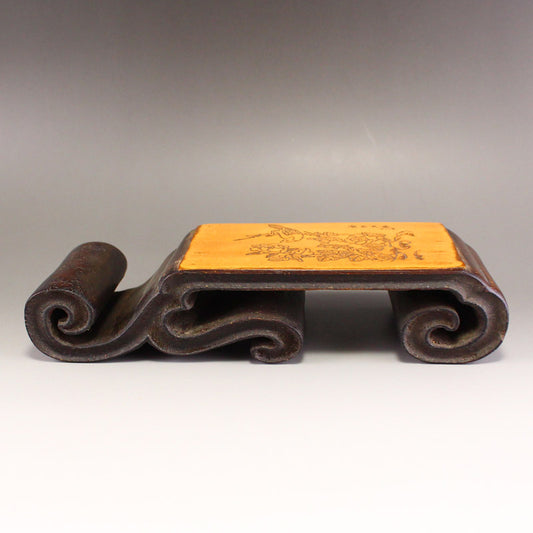 Vintage Chinese Zitan Wood Inlay Bamboo Ink Rest