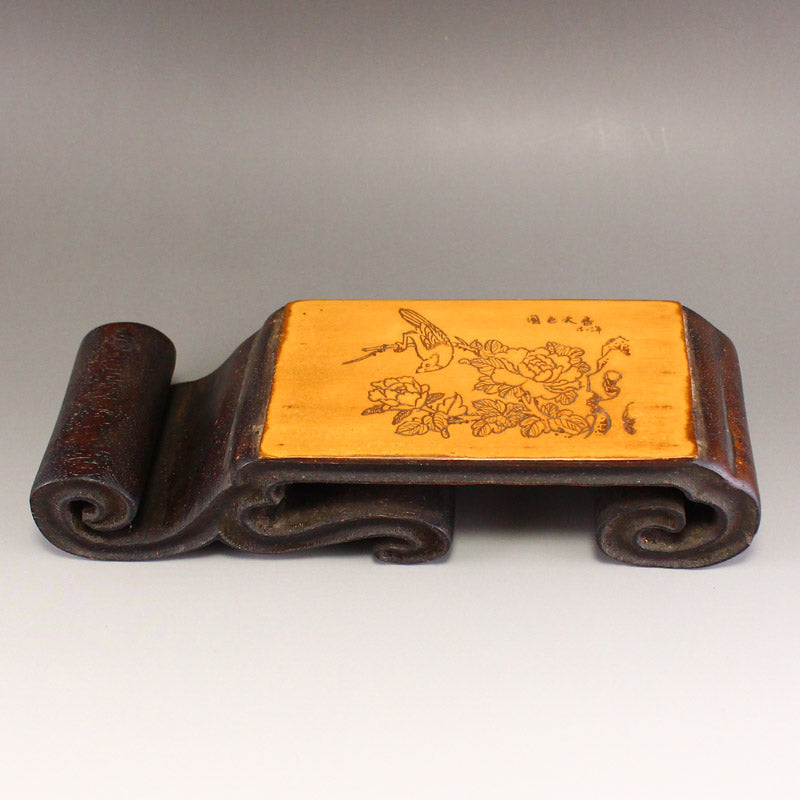 Vintage Chinese Zitan Wood Inlay Bamboo Ink Rest