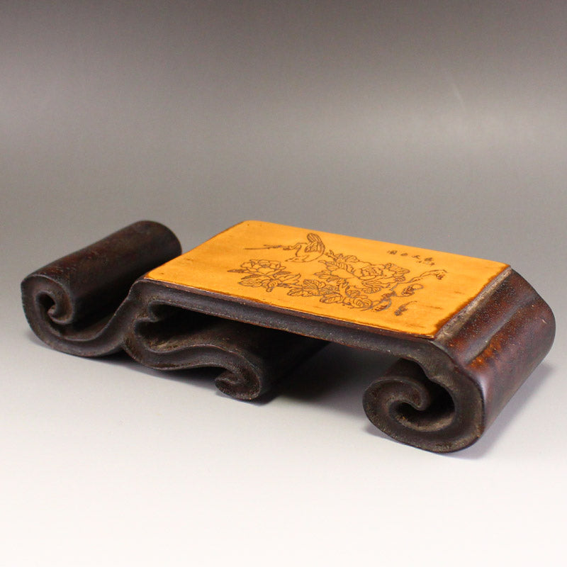 Vintage Chinese Zitan Wood Inlay Bamboo Ink Rest