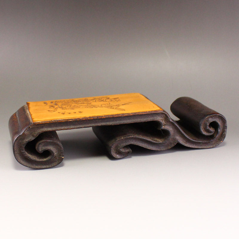 Vintage Chinese Zitan Wood Inlay Bamboo Ink Rest