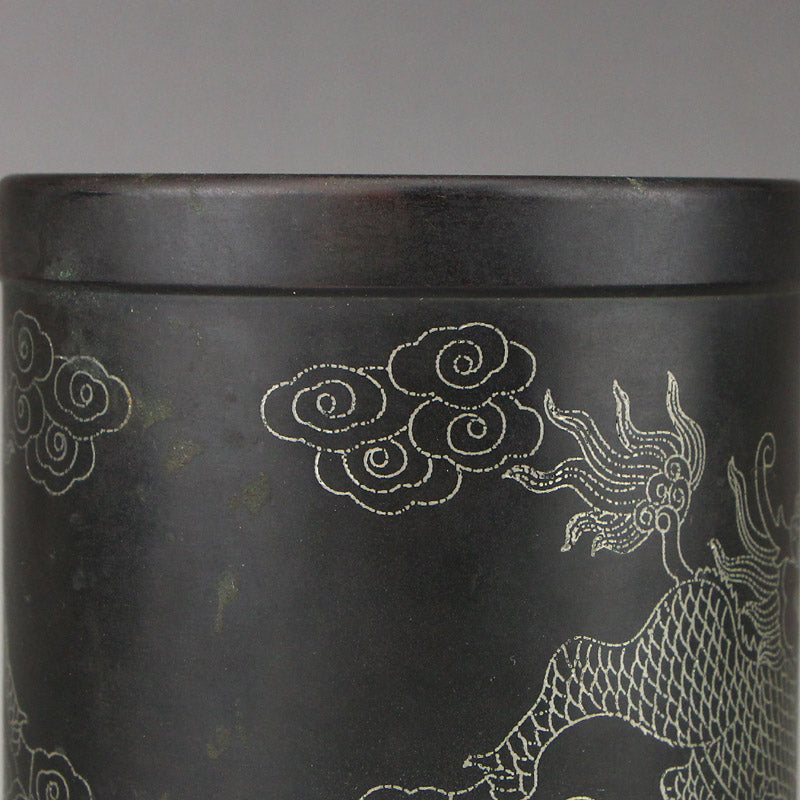 Old Chinese Bronze Inlay Silver Wire Fortune Kylin Brush Pot