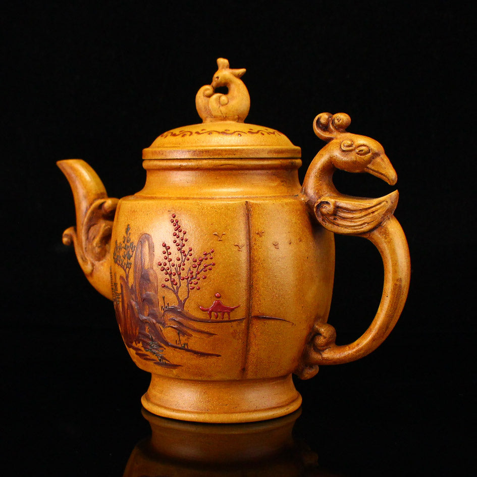 Vintage Yixing Zisha Clay Phoenix Teapot w Artist Signed