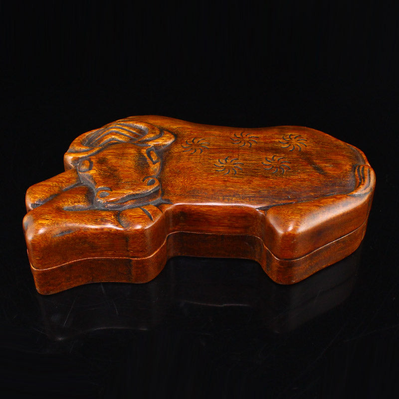 Old Wood Carved Fortune Ox Inkstone