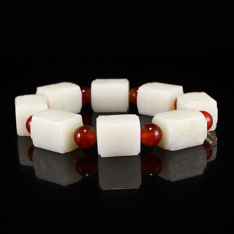 Chinese Natural Hetian Jade Lucky Beads Bracelet