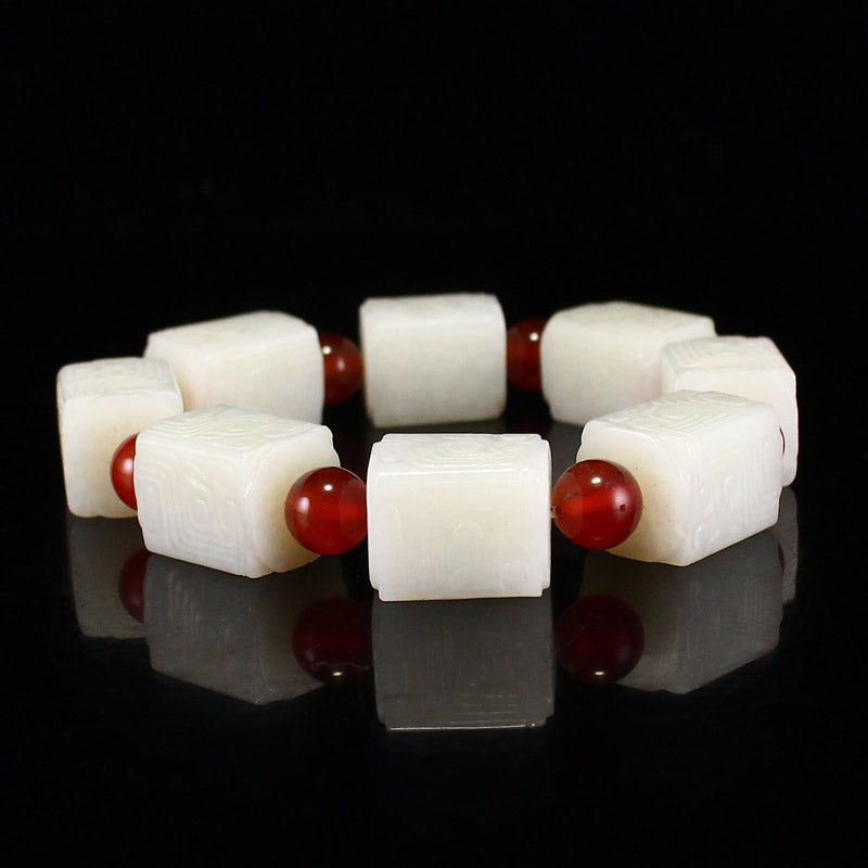 Chinese Natural Hetian Jade Lucky Beads Bracelet