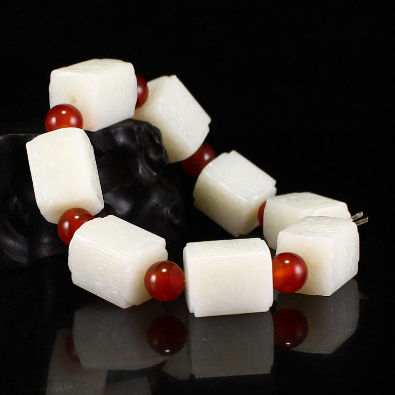 Chinese Natural Hetian Jade Lucky Beads Bracelet