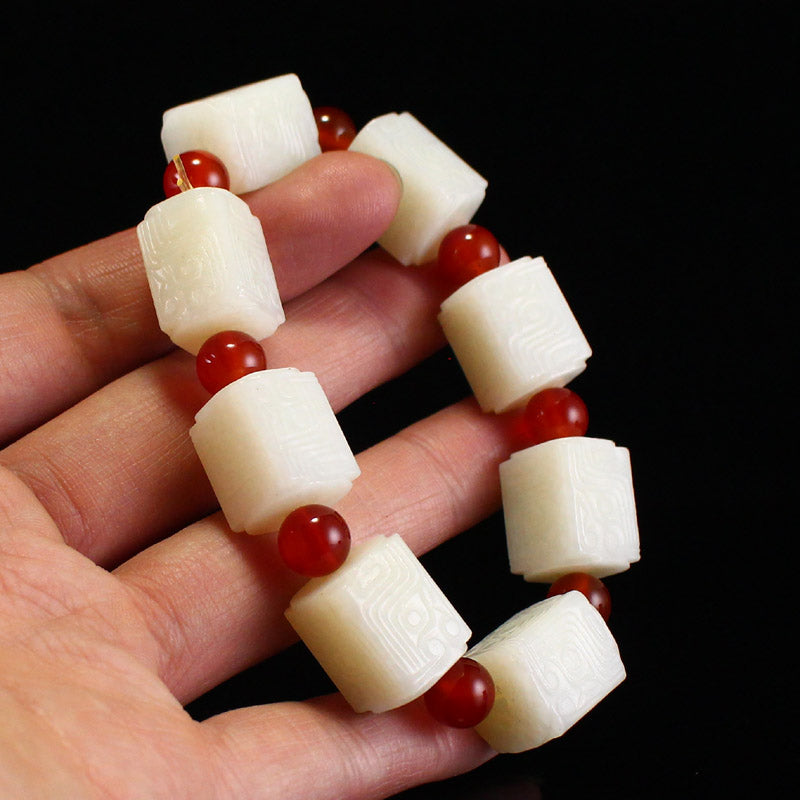 Chinese Natural Hetian Jade Lucky Beads Bracelet