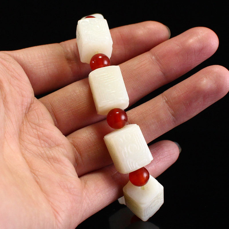 Chinese Natural Hetian Jade Lucky Beads Bracelet