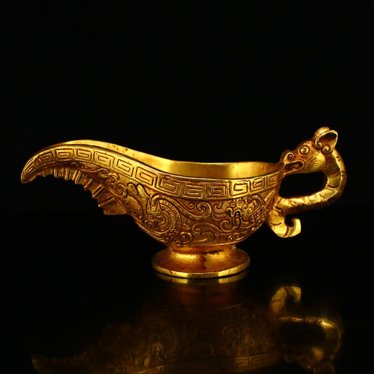 Vintage Chinese Gilt Gold Bronze Chi Dragon Design Wine Cup