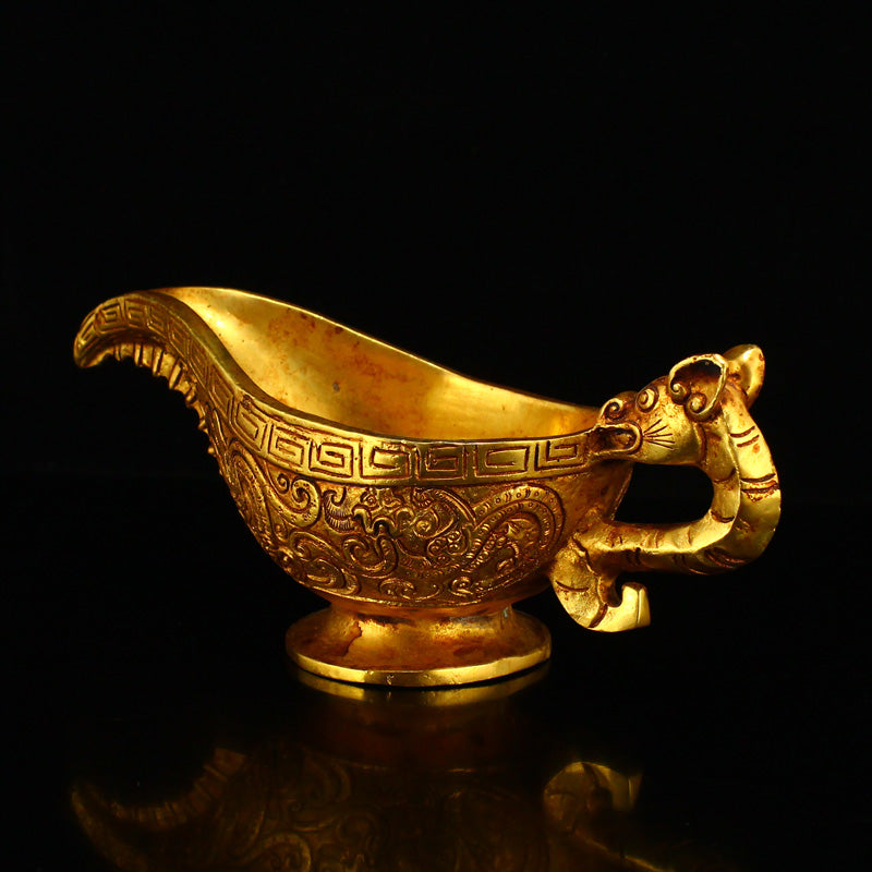 Vintage Chinese Gilt Gold Bronze Chi Dragon Design Wine Cup