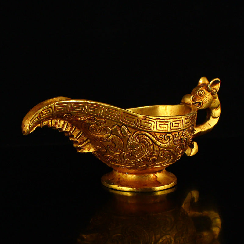 Vintage Chinese Gilt Gold Bronze Chi Dragon Design Wine Cup