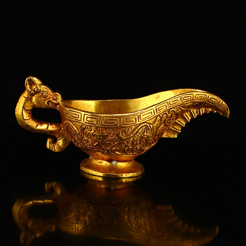 Vintage Chinese Gilt Gold Bronze Chi Dragon Design Wine Cup