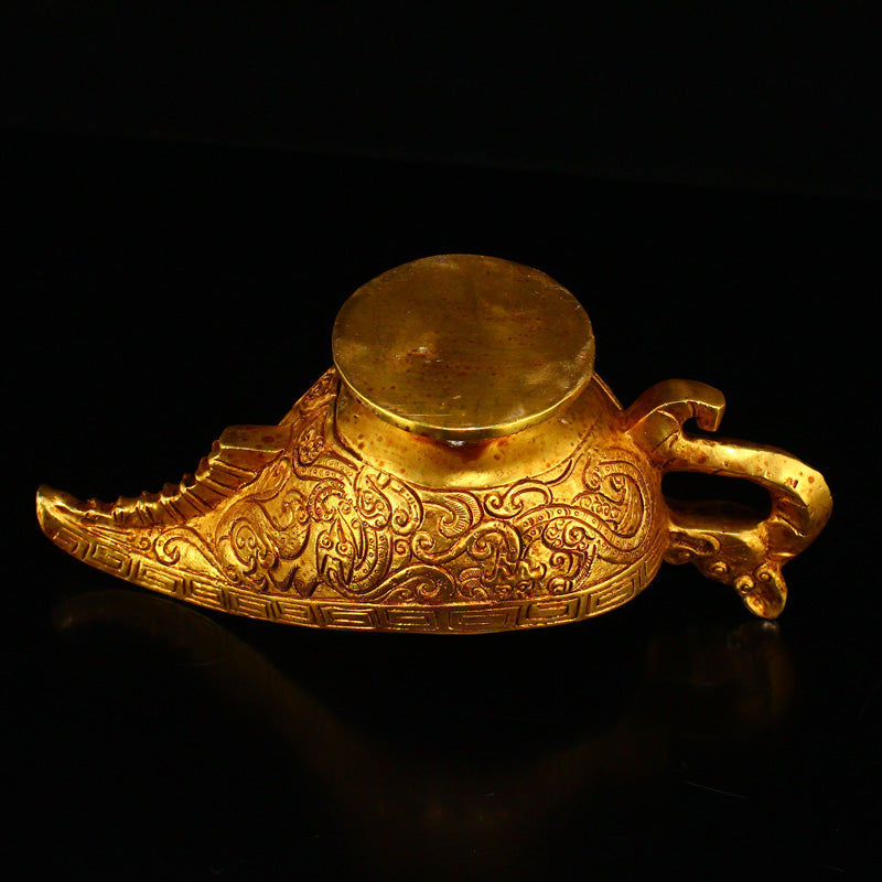 Vintage Chinese Gilt Gold Bronze Chi Dragon Design Wine Cup