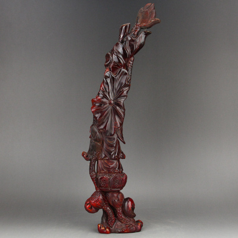 Vintage Ox Horn Lotus Flower Kwan-yin Statue