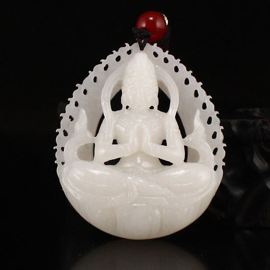 Chinese White Hetian Jade Kwan-yin Pendant