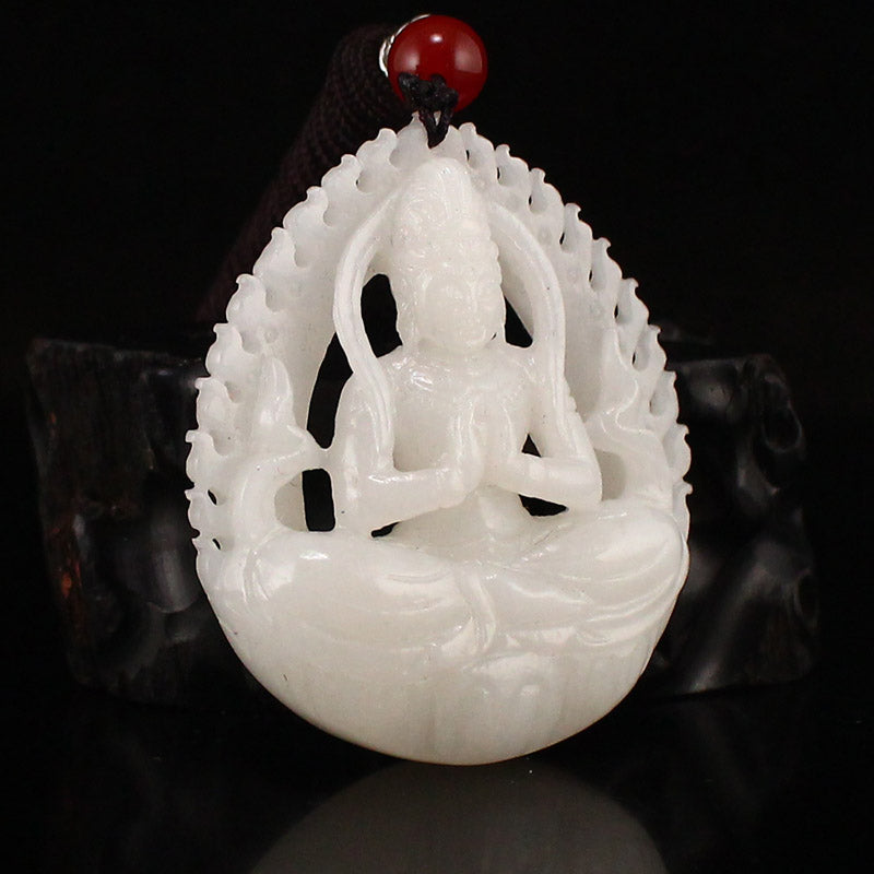 Chinese White Hetian Jade Kwan-yin Pendant