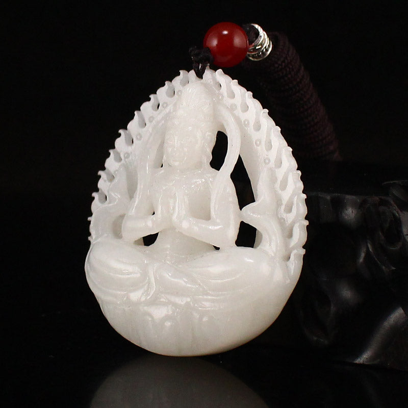 Chinese White Hetian Jade Kwan-yin Pendant