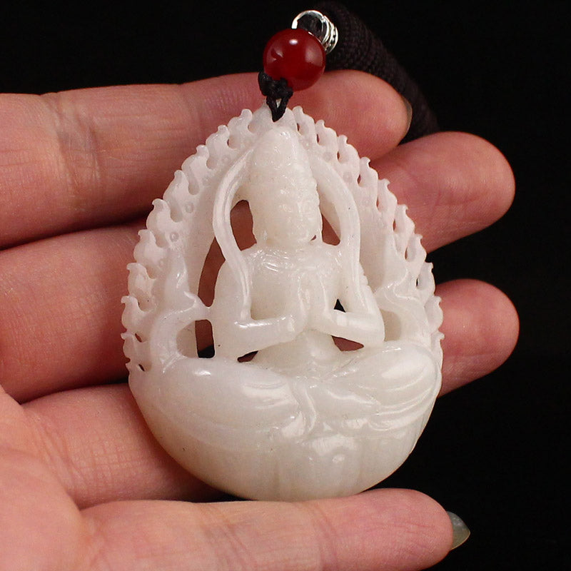 Chinese White Hetian Jade Kwan-yin Pendant