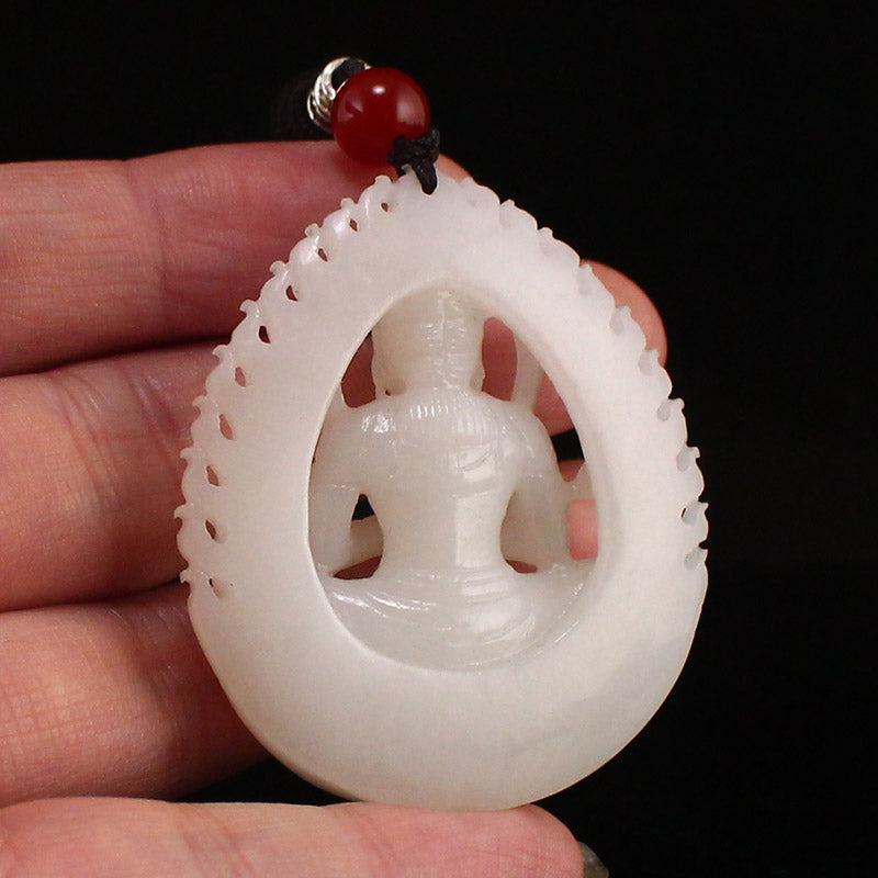 Chinese White Hetian Jade Kwan-yin Pendant