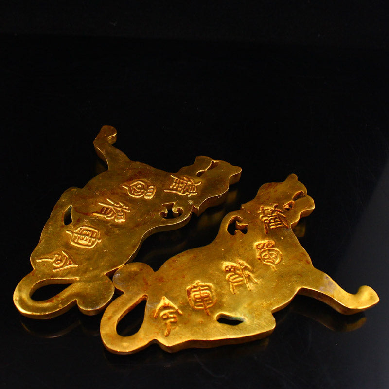 A Pair Chinese Gilt Gold Bronze Tiger General Token