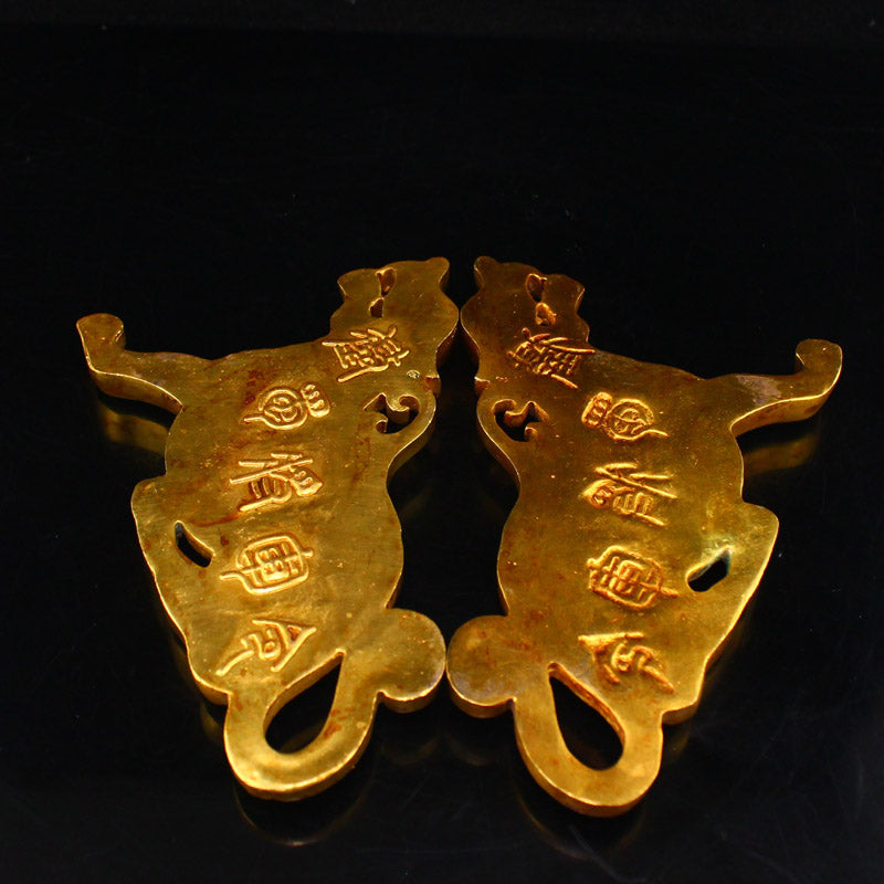 A Pair Chinese Gilt Gold Bronze Tiger General Token