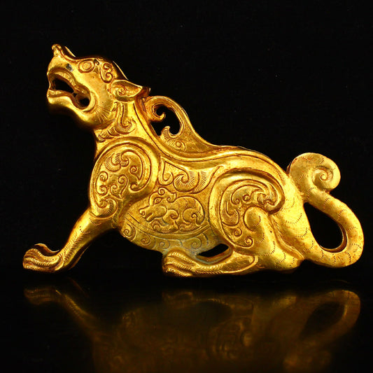 A Pair Chinese Gilt Gold Bronze Tiger General Token