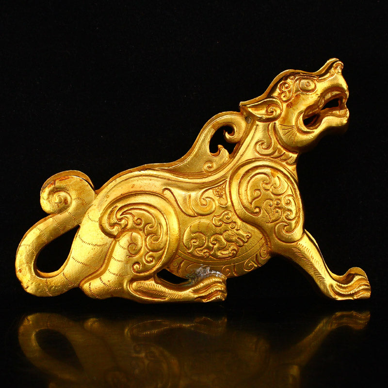 A Pair Chinese Gilt Gold Bronze Tiger General Token