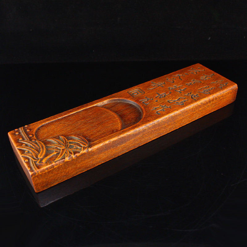 Vintage Wood Carved Poetic Prose Inkstone