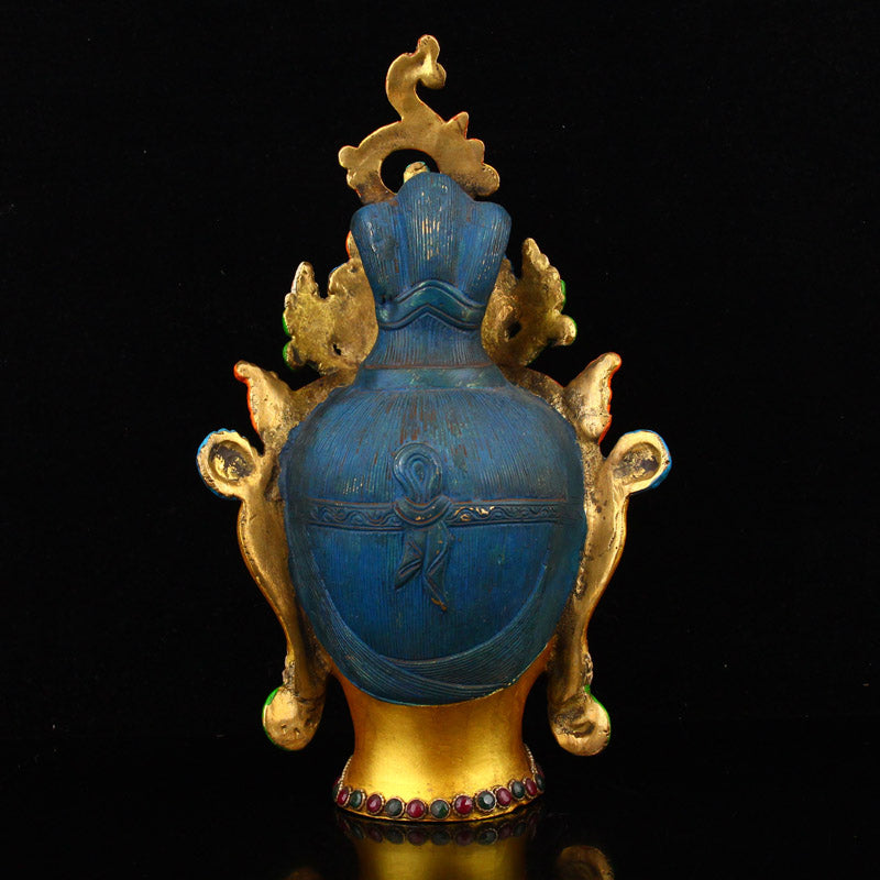 Vintage Gilt Gold Bronze Inlay Gem Kwan-yin Head Statue