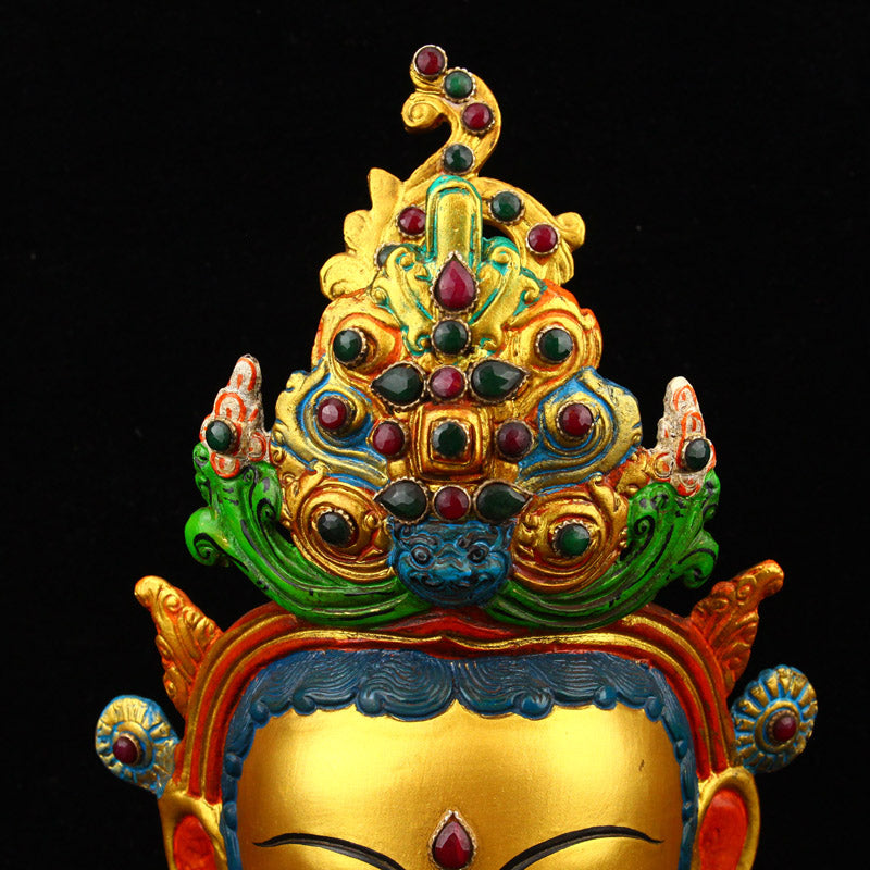 Vintage Gilt Gold Bronze Inlay Gem Kwan-yin Head Statue