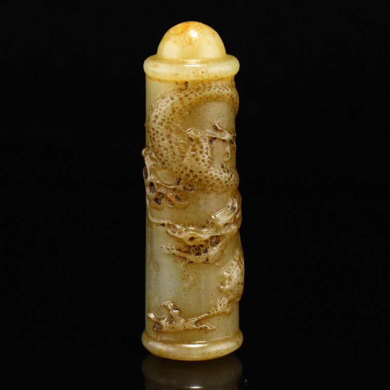 Old Chinese Jade Low Relief Fortune Dragon Pendant