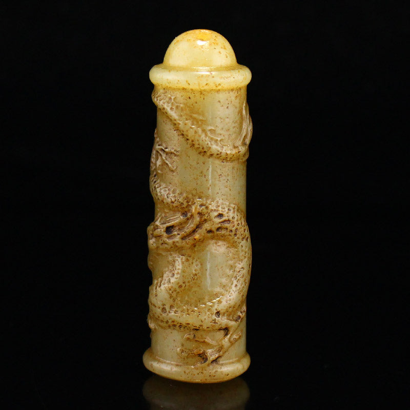 Old Chinese Jade Low Relief Fortune Dragon Pendant