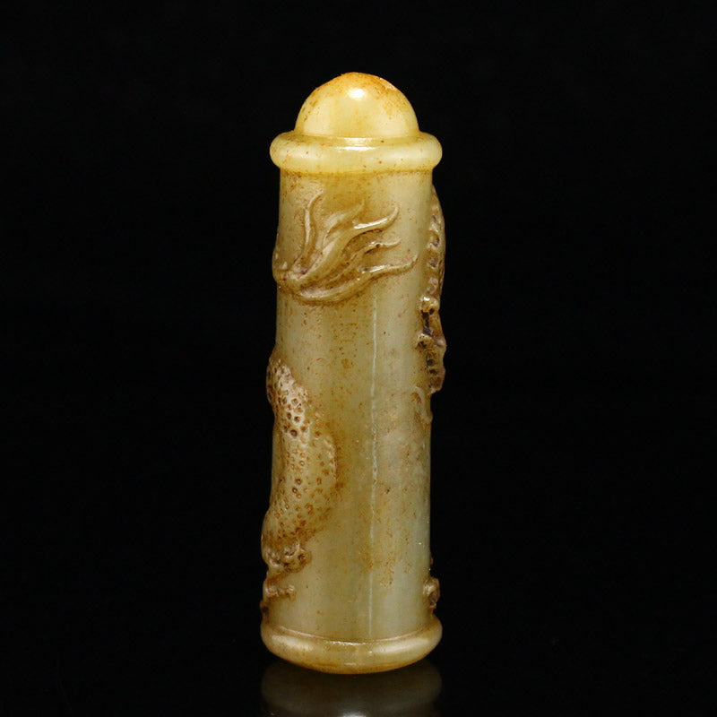 Old Chinese Jade Low Relief Fortune Dragon Pendant