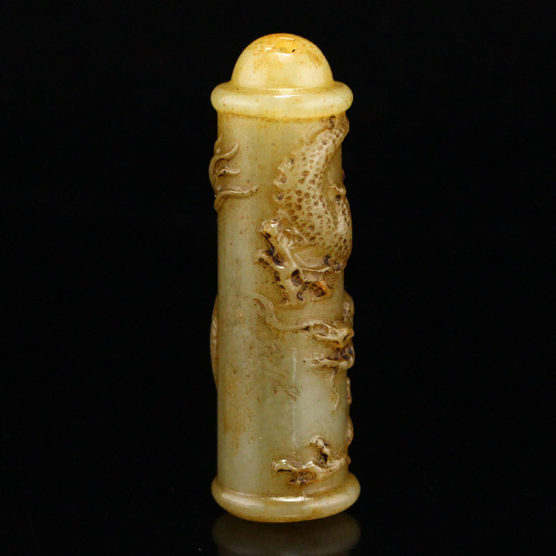 Old Chinese Jade Low Relief Fortune Dragon Pendant