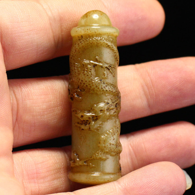 Old Chinese Jade Low Relief Fortune Dragon Pendant