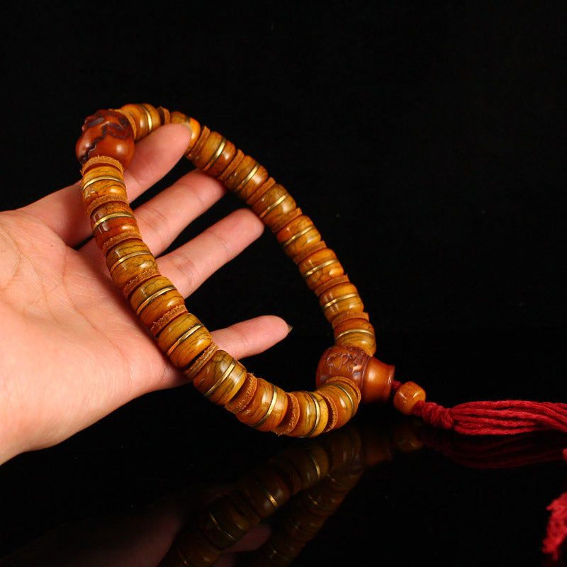 Old Bone Inlay Brass Beads Bracelet