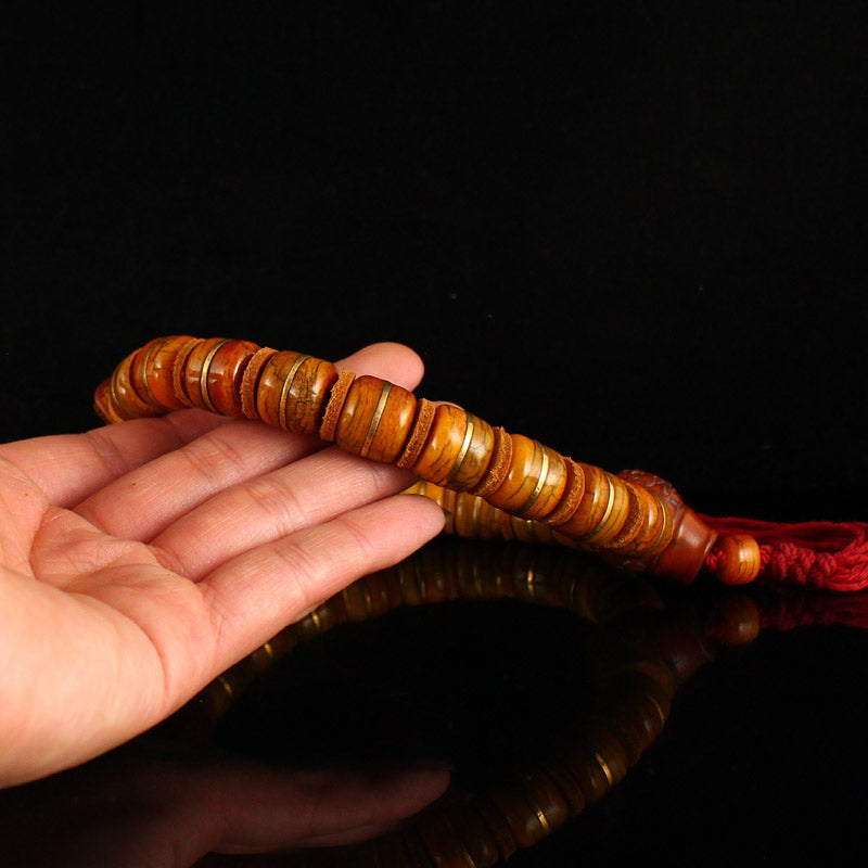 Old Bone Inlay Brass Beads Bracelet