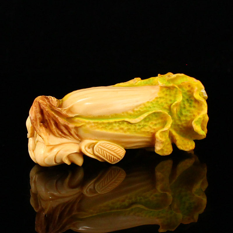 Vintage Bone Carved Fortune Cabbage & Kid Pendant