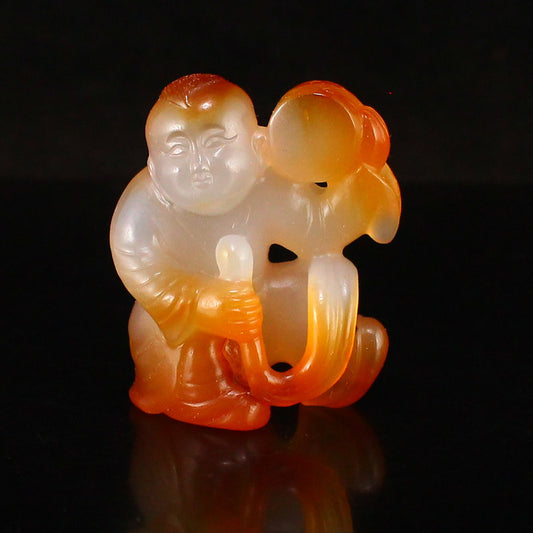 Chinese Agate Carved Kid Statue/Pendant