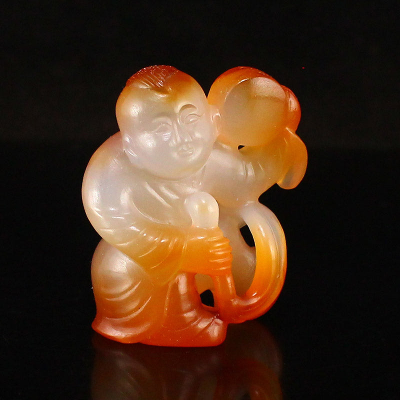 Chinese Agate Carved Kid Statue/Pendant