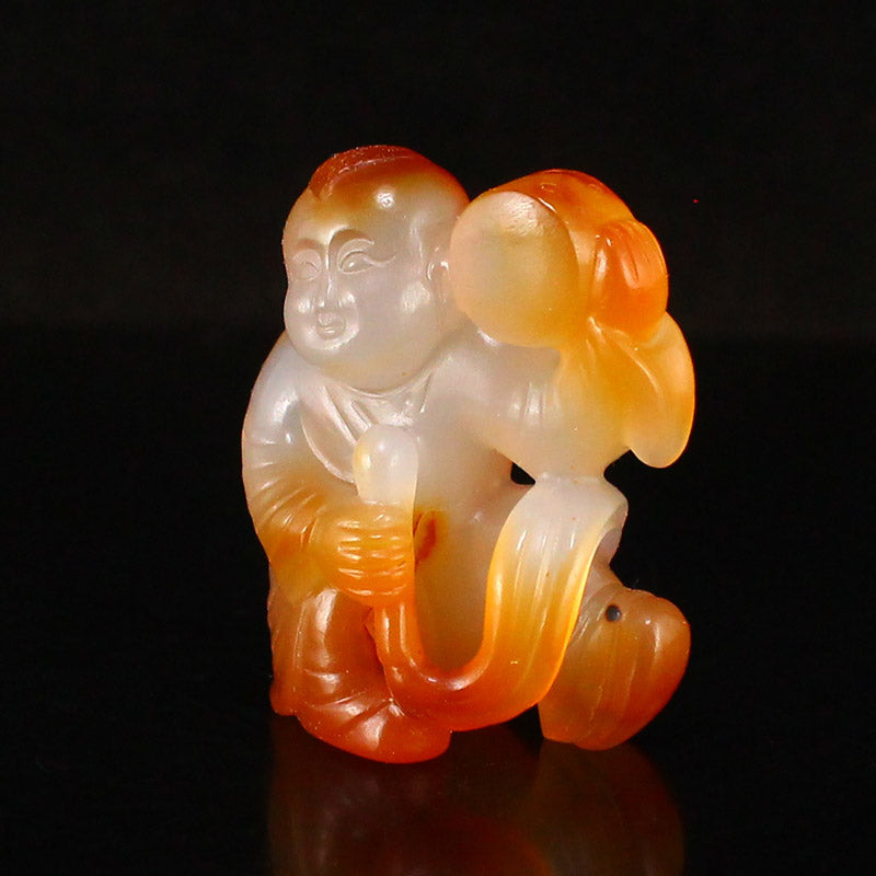 Chinese Agate Carved Kid Statue/Pendant