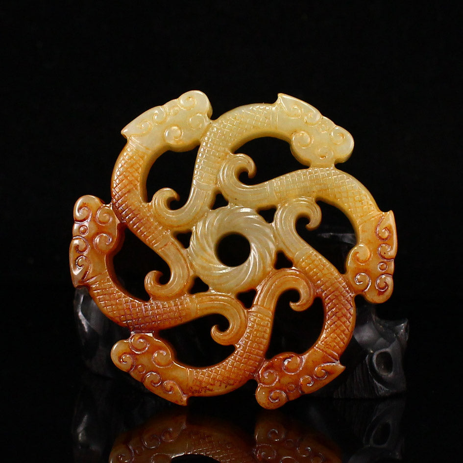 Vintage Hetian Jade Carved Chi Dragon Pendant