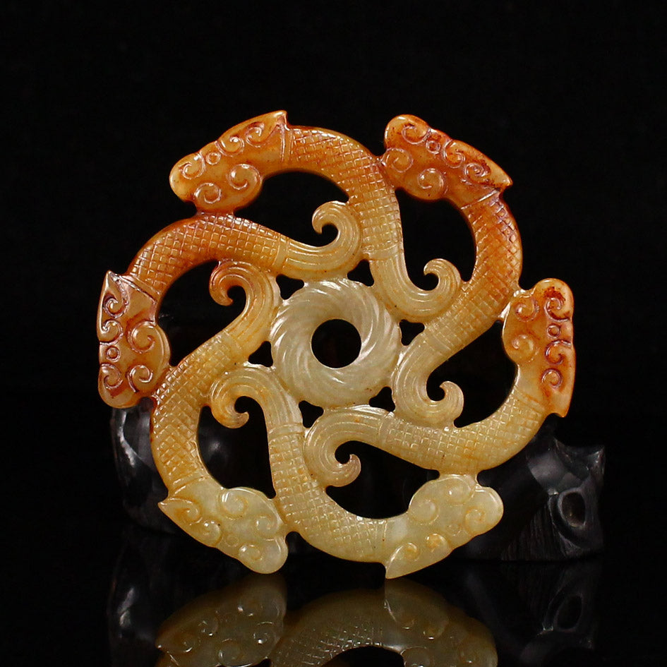 Vintage Hetian Jade Carved Chi Dragon Pendant