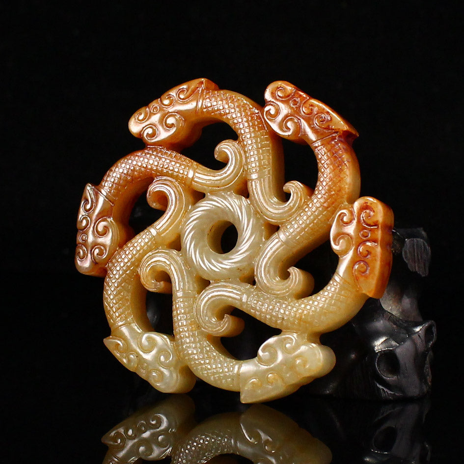 Vintage Hetian Jade Carved Chi Dragon Pendant