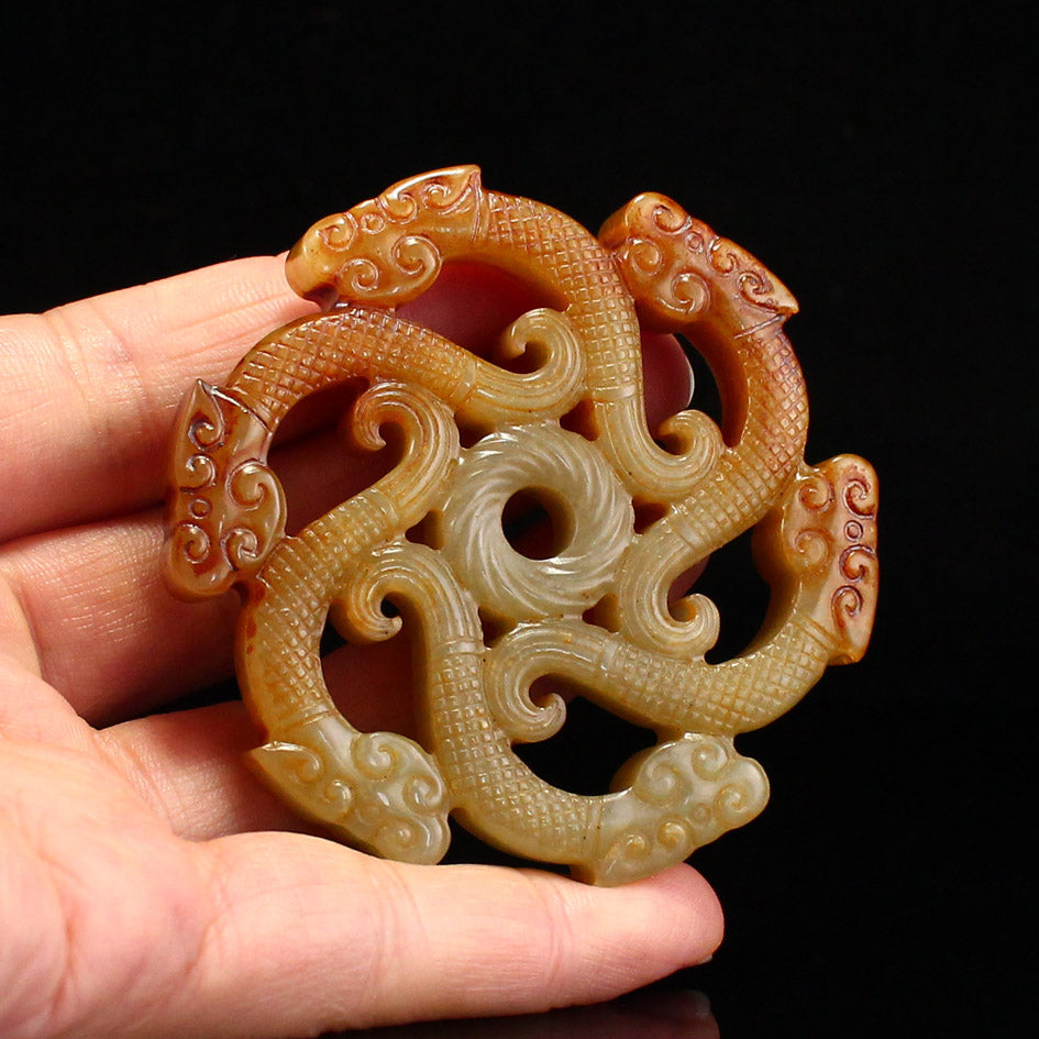 Vintage Hetian Jade Carved Chi Dragon Pendant