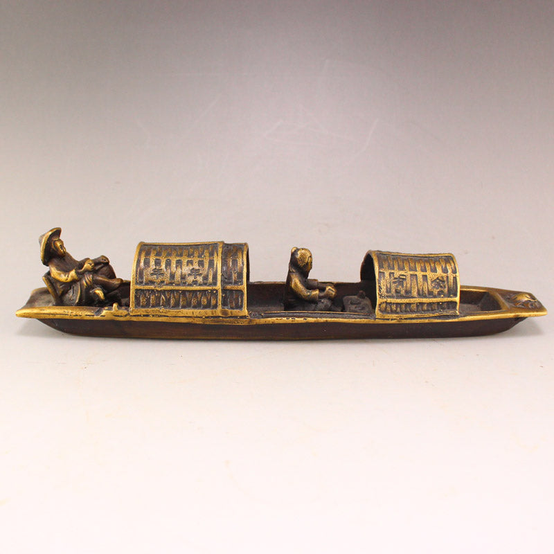 Old Chinese Brass Figure & Boat Statue